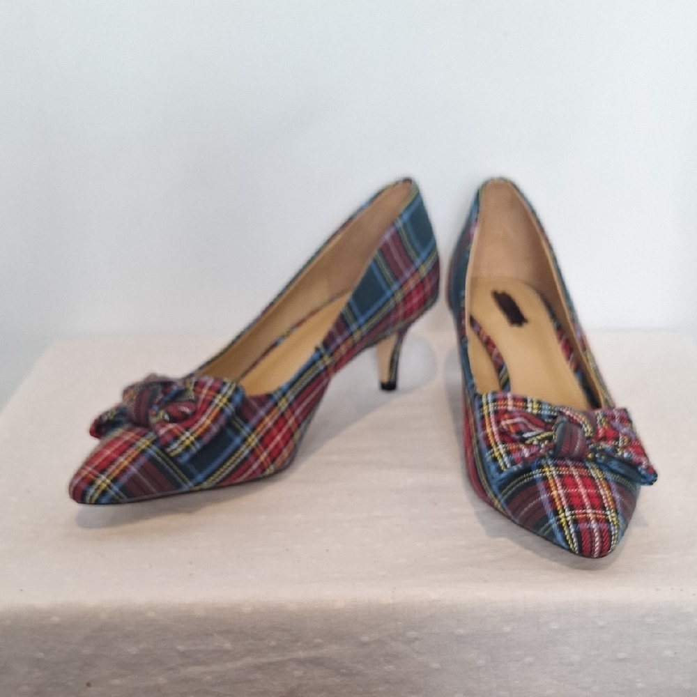 Esme Tartan Plaid Women's Kitten Heels Bow Accent Size 6.5